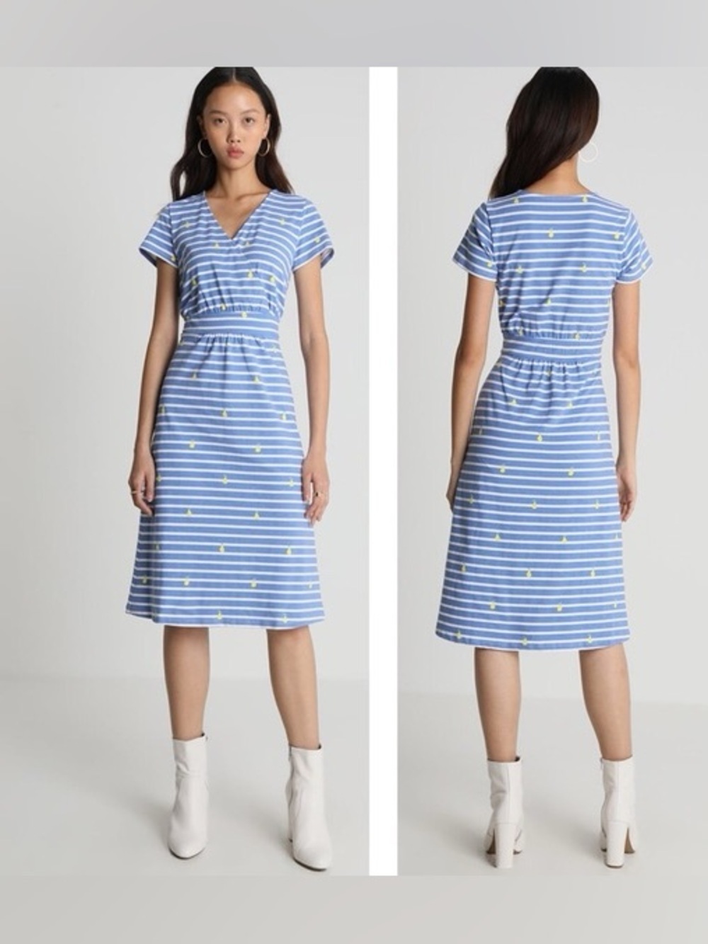 Joules Women’s Blue & White Striped Top with Yellow Dot Detail Size 4